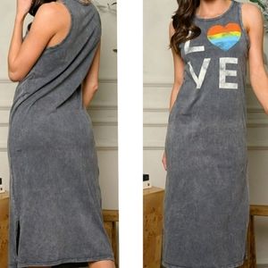 Love Graphic Black Mineral Wash Midi Tank Dress Small
